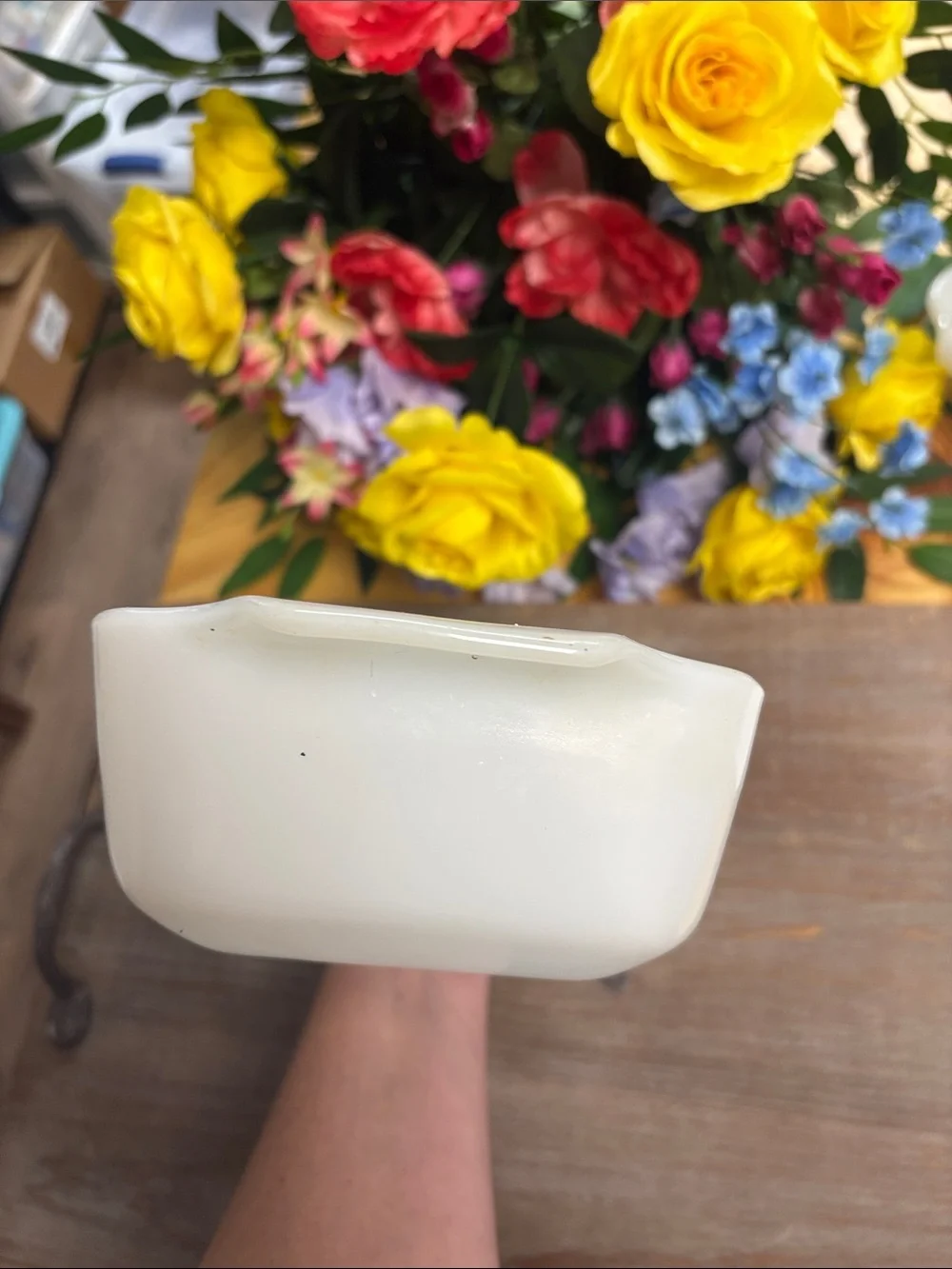 Anchor Hocking White Casserole Dish with Green Floral Border